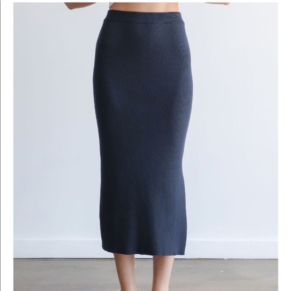 Mijeong Park Rib Knit MIDI Skirt in Navy - Picture 3 of 11